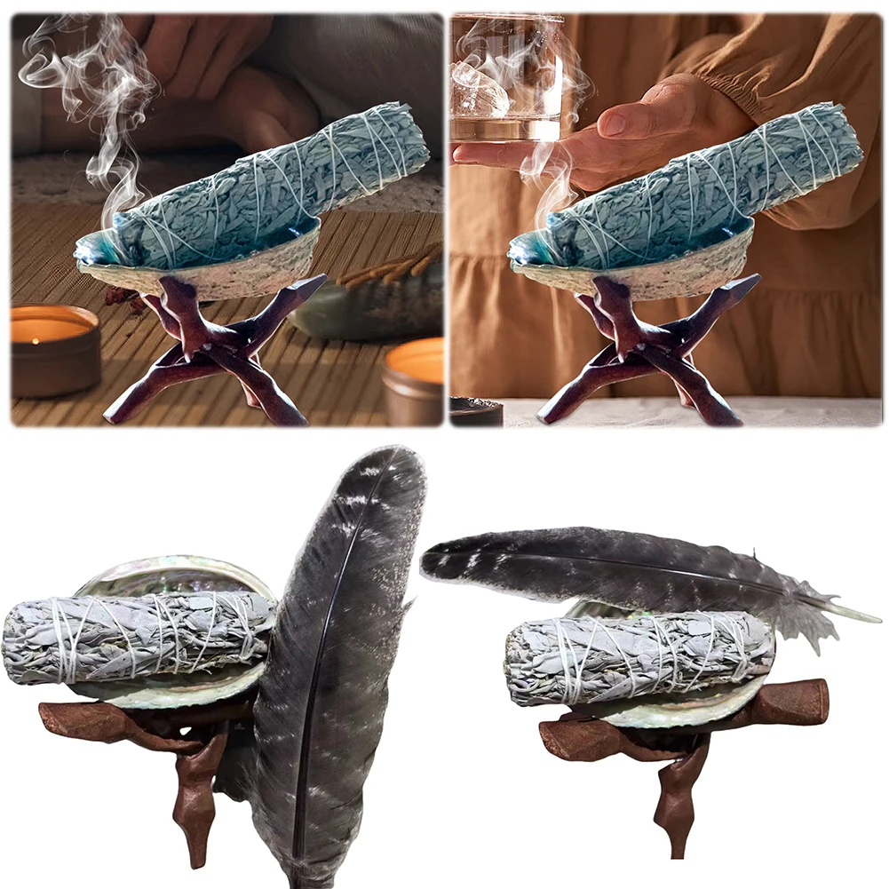 

Sage Smudge Kit White Sage Smudge Kit with Abalone Shell & Stand & Feather Natural Incense Sticks Set for Home Cleansing