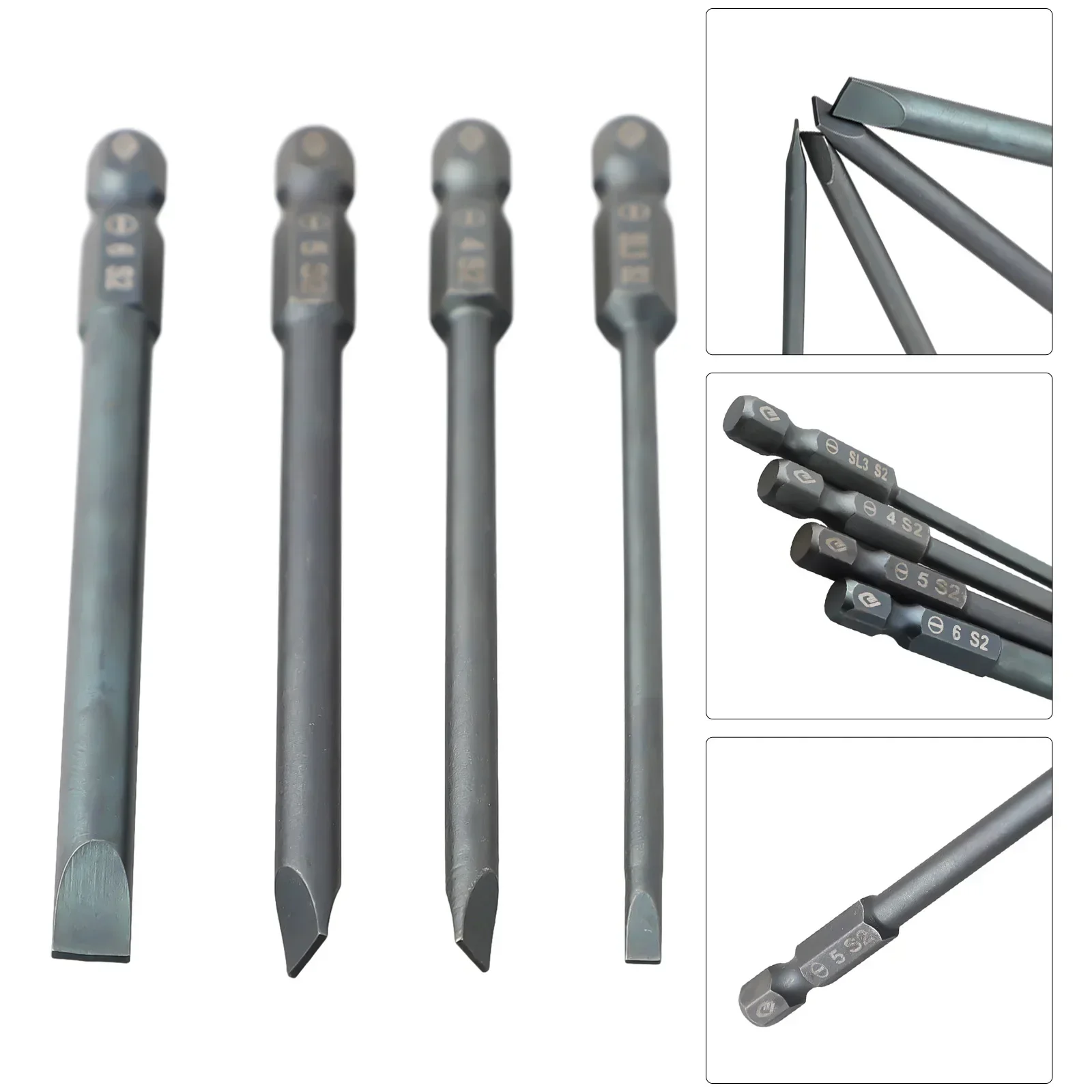 1PC 100mm Magnetic Screwdrivers Bit 1/4inch Hex Shank 3.0-6.0mm Flat Head Slotted Tip Screwdrivers Bit For Electric Screwdrivers