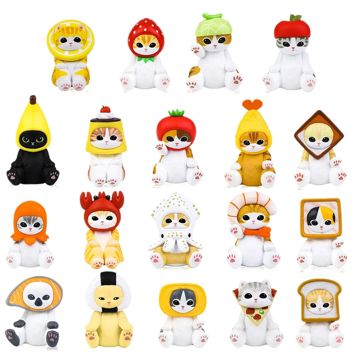 

Mofusand Cute Cat Mini Kitten with Fruit Breads Seafood Hat Toys Sitting Pet Figures Table Ornaments Collectible Boy Girl Gifts