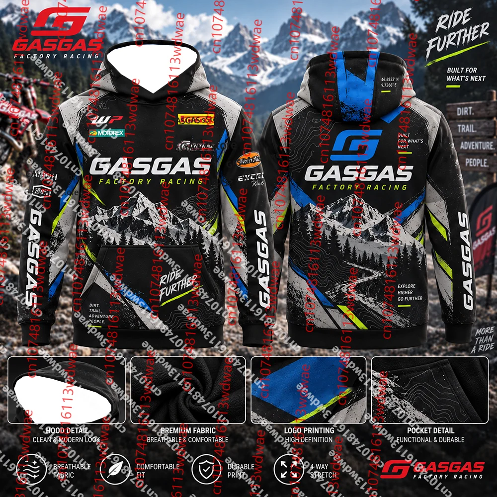 GASGAS Factory Racing Hoodie Men Sweatshirt Motocross Enduro Dirt Bike Off Road Motorcycle Rider Casual Sport Hooded Tops