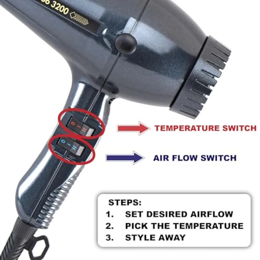 Turbo Power Twin Turbo 3200 Pink Hair Dryer + Hot Blow Attachment Bundle Professional High-Speed Dryer for Smooth Fast Drying i