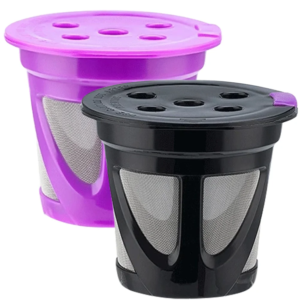 

2 Pcs Coffee Capsule Purple Pod Capsules Reusable Machine Filter Black Stainless Steel Plastic