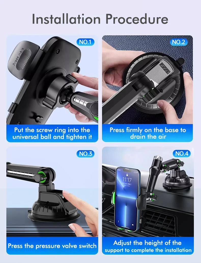 Saugnapf-Handyhalterung für Windschutzscheibe/Armaturenbrett/Fenster, Universelle Saugnapf-Auto-Handyhalterung mit Klebegel-Pad Kompatibel – Detail 12