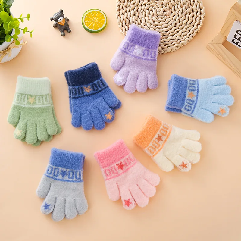 Gloves Winter Warm Knitted Wool Five Finger Cartoon Cute Gloves Thermal Soft Cozy Fleece