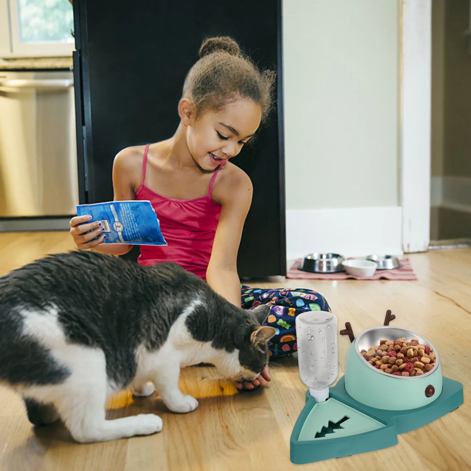 

Slow Food Bowl Elevated Dog Pets Puppy Automatic Water Feeder Dish Suction Detachable Cage