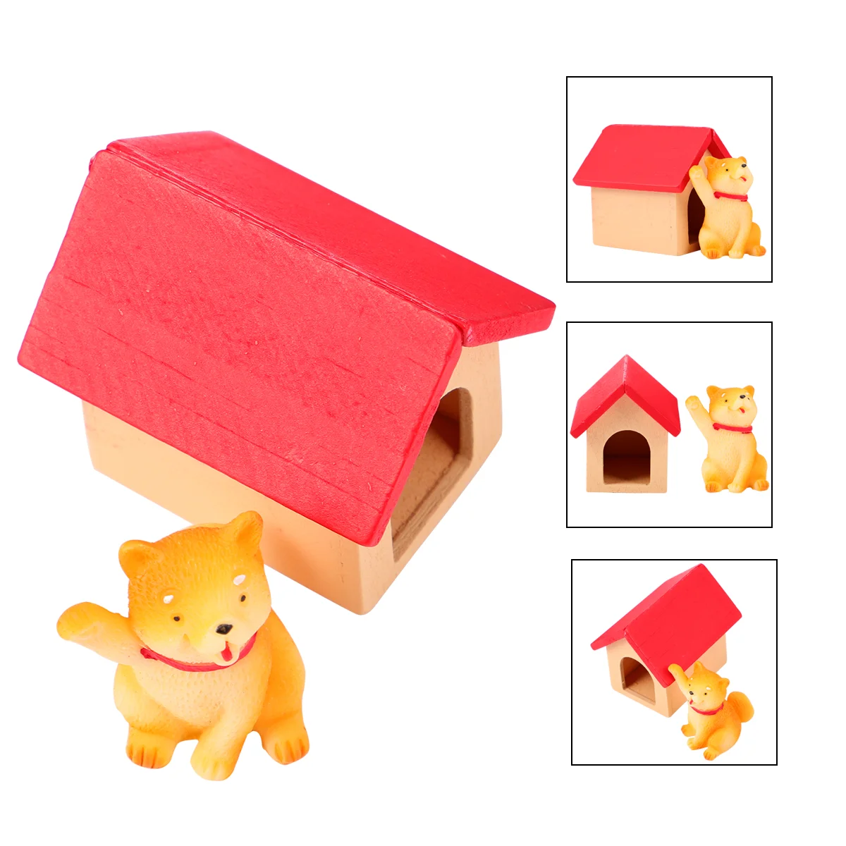 Miniature Dog Figurine Set Realistic Shape Hand Colored Fine Detail Wood Resin Material Desktop naments Scene Props