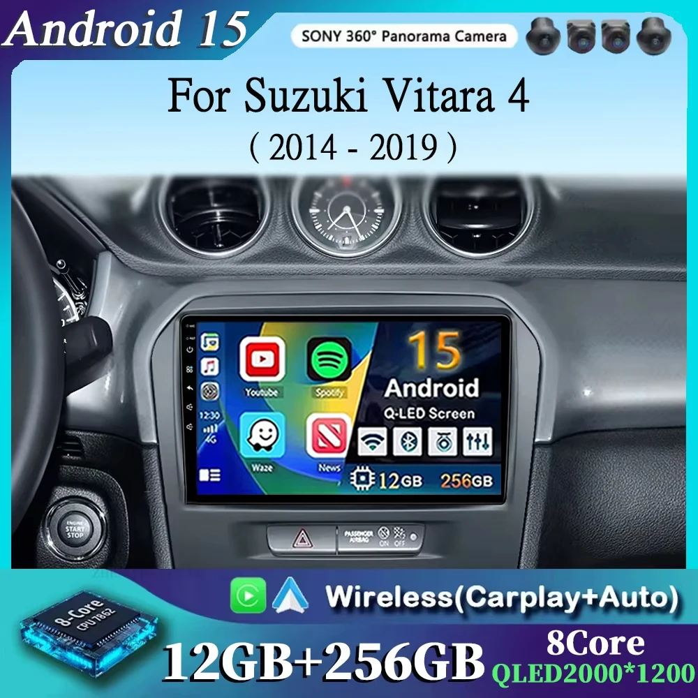 

Android 15 2K для Suzuki Vitara 4 2013-2019 12 + 256 ГБ WIFI автомобильный мультимедийный плеер беспроводной Carplay Android Auto 4G Wi-Fi GPS стерео