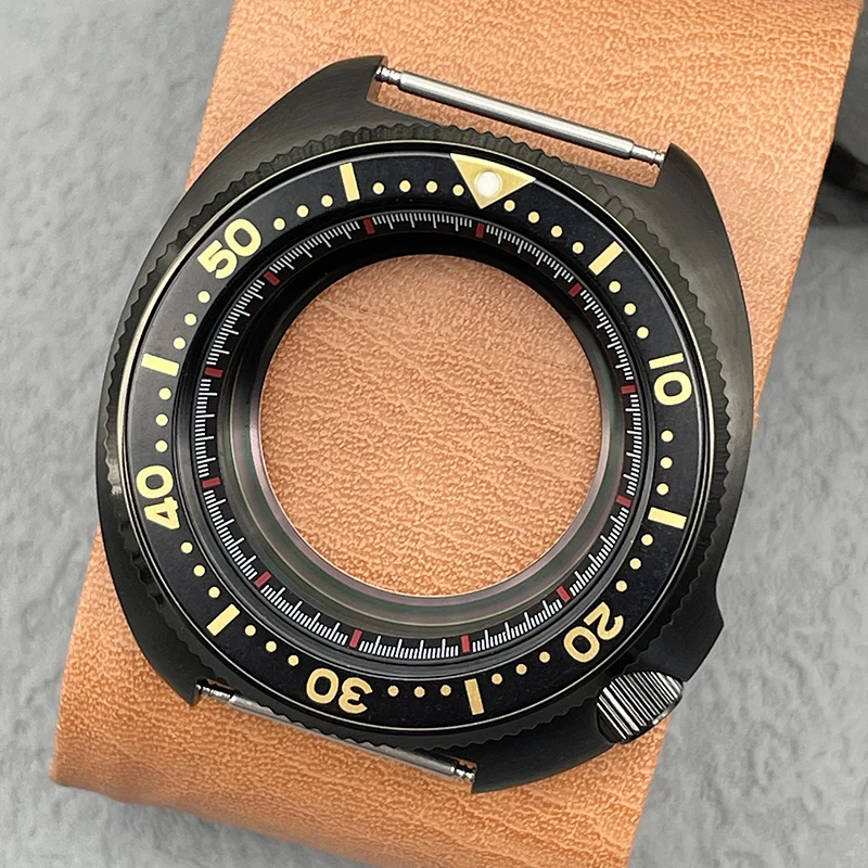 Custom 44mm Black NH35 Diving Case 6105 6309 Turtles Watch Case Sapphire Glass 4.1 Crown Fits NH35 NH36 7S26 4R Movement