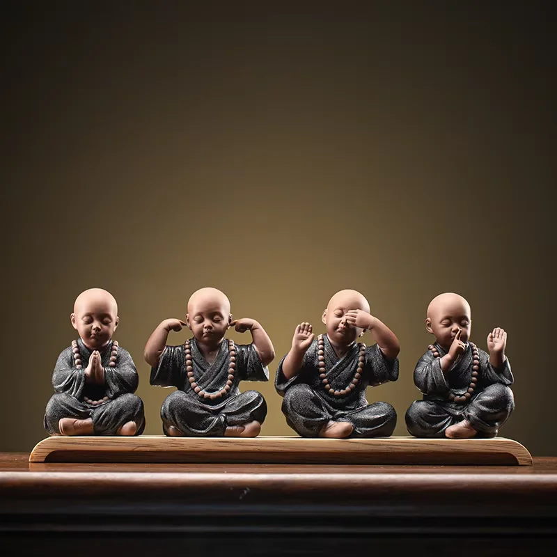 Meditating Baby Buddha Statue Garden Outdoor Buda Figurine Decor Zen Four Nos Monk Sculpture Jardin Lawn Sitting Buddha Ornament
