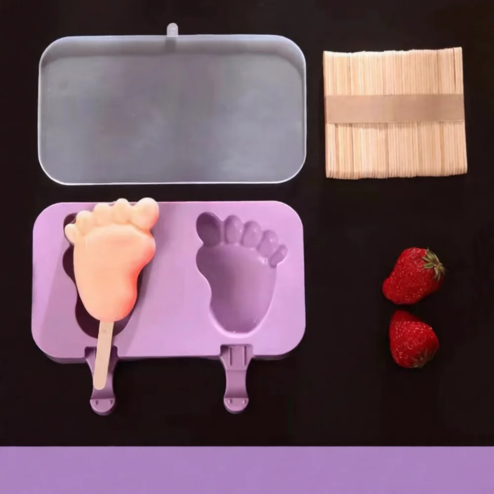 Silicone Popsicle Mold Flexible Reusable Ice Cream Maker With Sticks DIY Frozen Yogurt Tray Kitchen Accessory For Kids