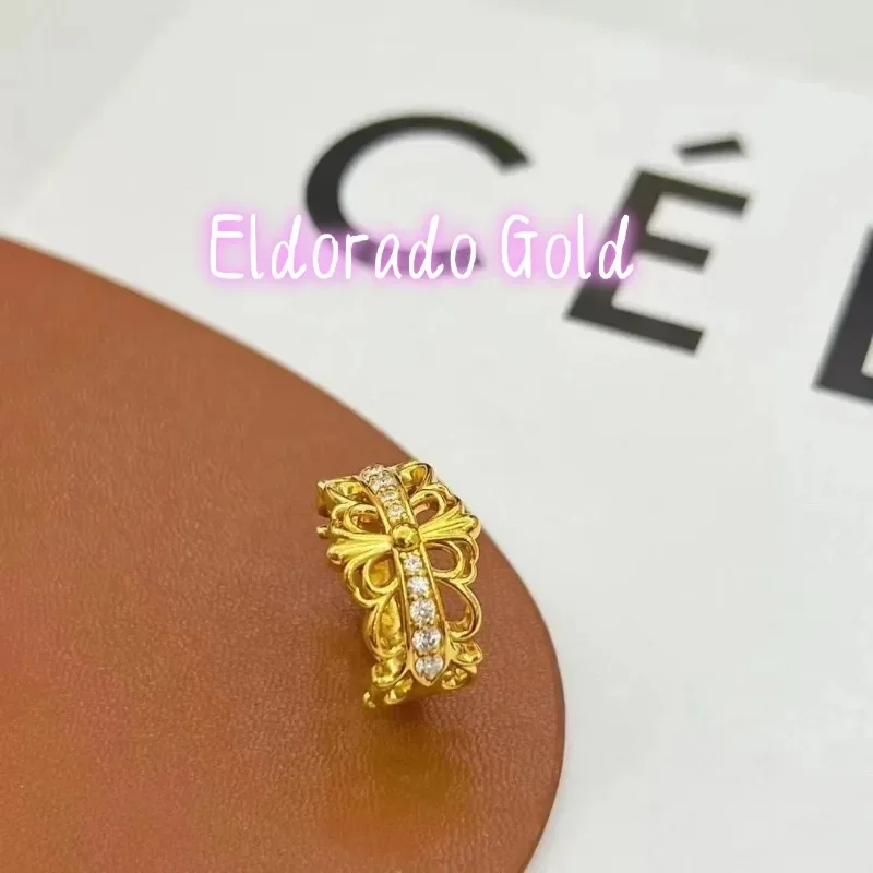 Eldorado Gold   Eldorado 2025 2025High-quality Gold 9999 Cross Ring 24k Real Gold INS Style Diamond Finger Ring Women Fashion Ne