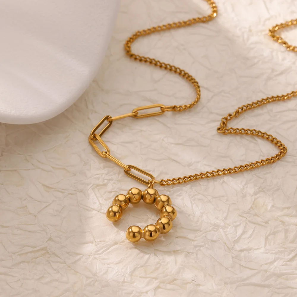 Stainless Steel Bow Moon Pendant Necklace For Women Gold Color Geometric  Hollow Round Necklace Christmas  Party Jewelry Gift