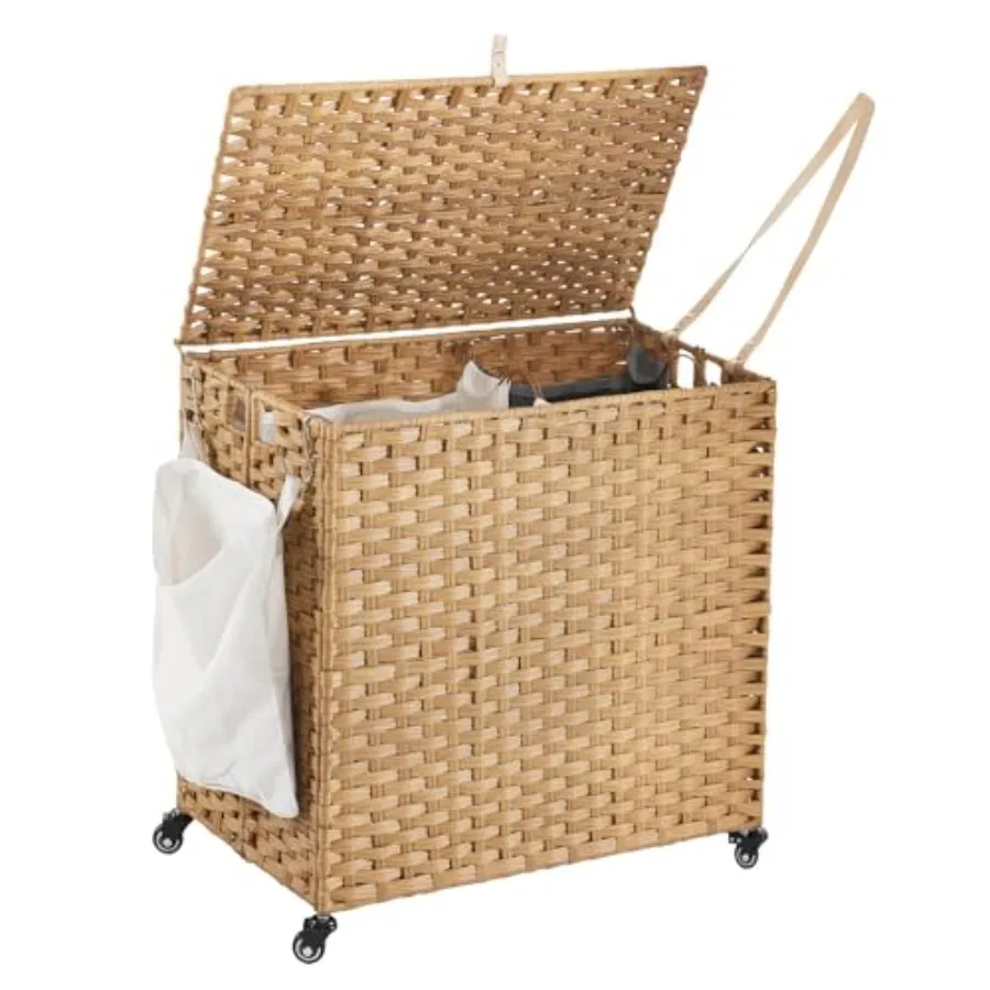 

Laundry Hamper with Wheels 39.6 Gallon 150L Rolling Laundry Basket with Lid Removable Large 2-Color Liners 3 Mesh Laundry Bags