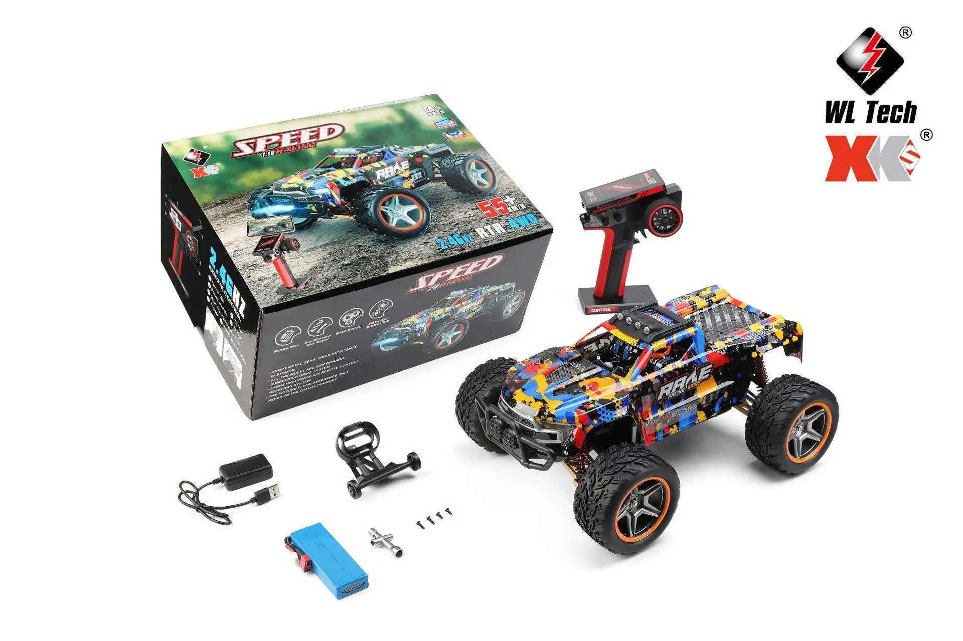 Wltoys 104018 104016 1:10 RC Car 4WD With Led Lights 55KM/H Remote Control Car 3660 Brushless Motor Off-Road Monster Truck