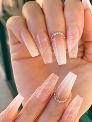 24pcs/1set Gradient Color Marbled False Nails Good Breathability & Flexibility False Nails For Manicure Nail Art Diy Nail Design