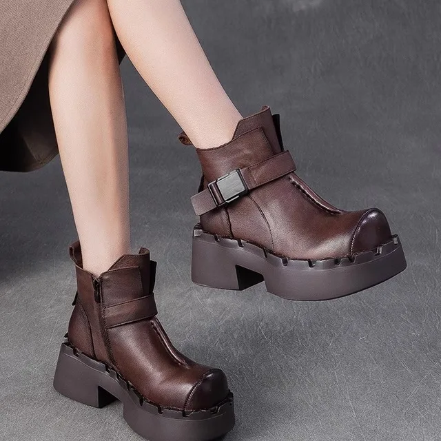 

Casual ort Boots Thi Bot Bule Leather Women's oes round Toe High Heel Faionable All Seasons Chinese Made