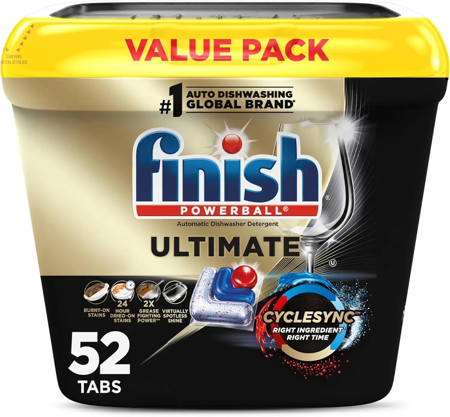 

52-Pack Dishwasher Pods, No Pre-Rinse, Removes Burnt-On Stains, CycleSync Technology