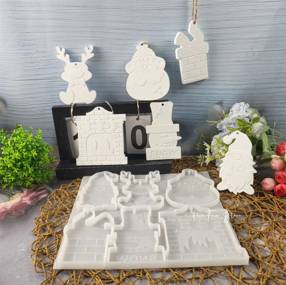 6 шт./компл., рождественская силиконовая форма, Лось, Снеговик, Рождественский кулон в виде гнома, сделай сам, форма из смолы, брелок, ювелирные изделия, украшение для рождественской вечеринки