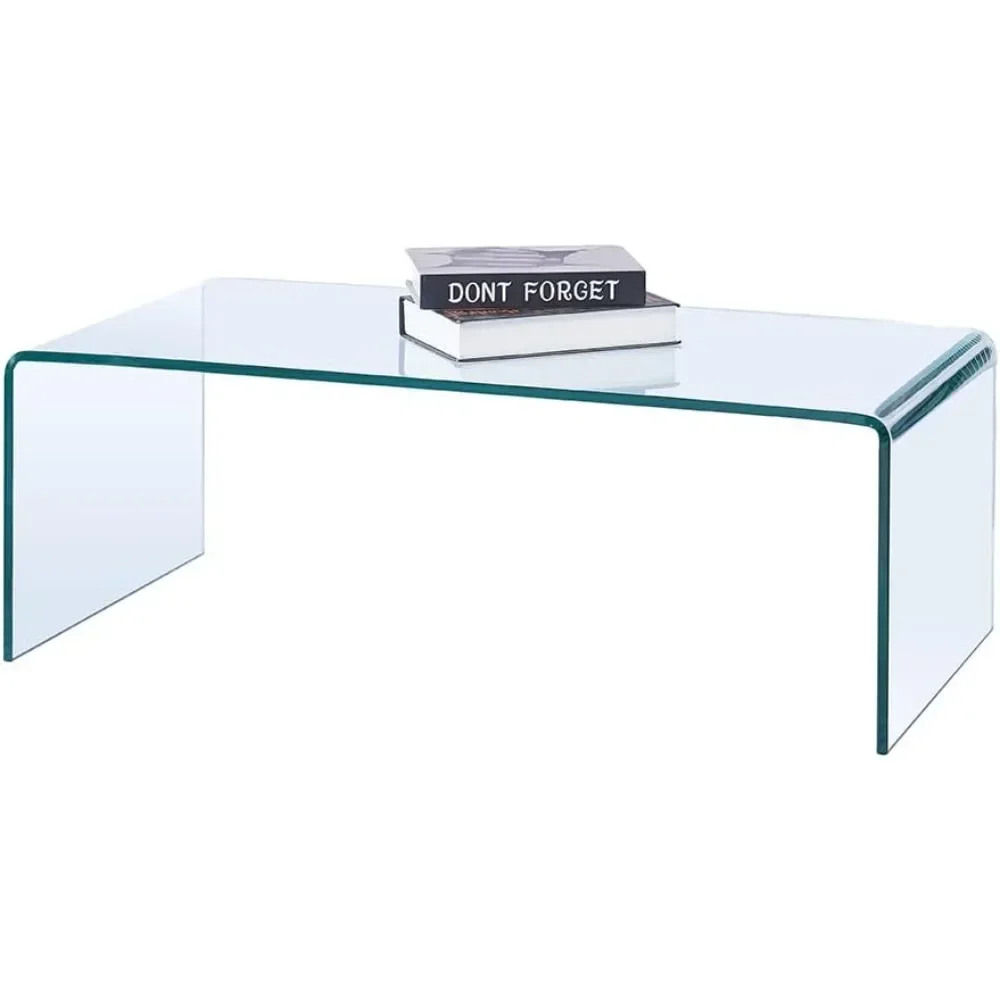 Glass Coffee Table, Modern Clear Tempered Glass Coffee Table for Living Room, Easy to Clean and Safe Rounded Edges