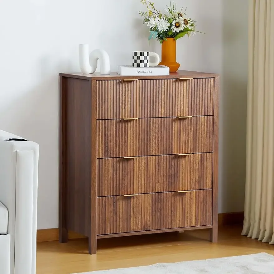 Drawer Dresser for Bedroom, Modern Chest of Drawers with Waveform Fluted Panel, Large Wood Storage Dresser Organizer