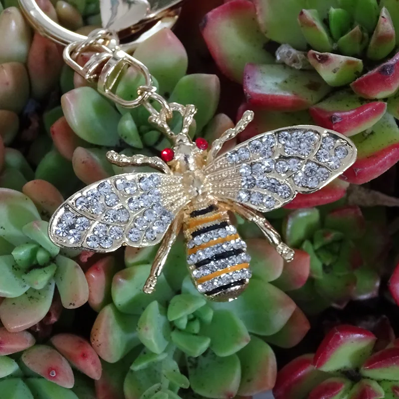 جديد سبائك كريستال رصع النفط نازف المجوهرات مفتاح سلسلة صغيرة النحل حقيبة قلادة سيارة حلقة رئيسية هدية حفلة بالجملة