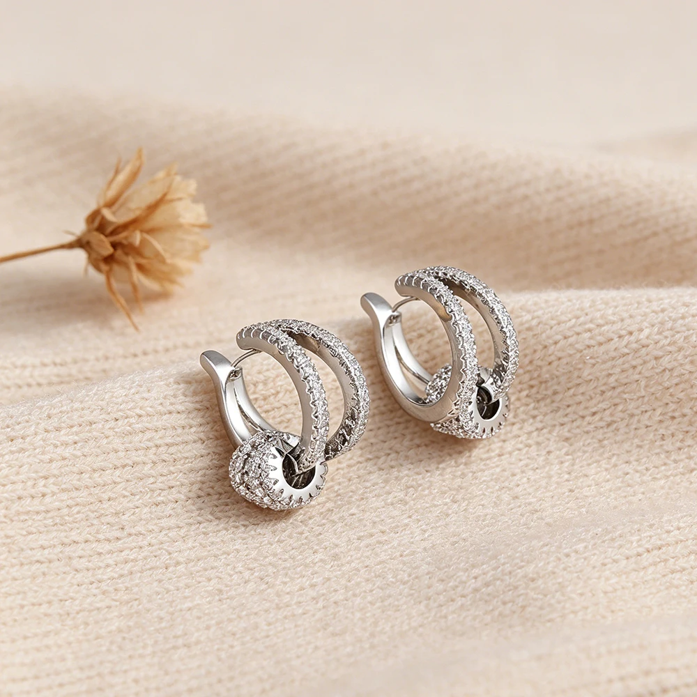 Silberfarbener, doppellagiger Knorpelohrring mit kubischem Zirkonia, wasserdicht, allergiefrei, Damenschmuck, keine Perforation erforderlich – Detail 4