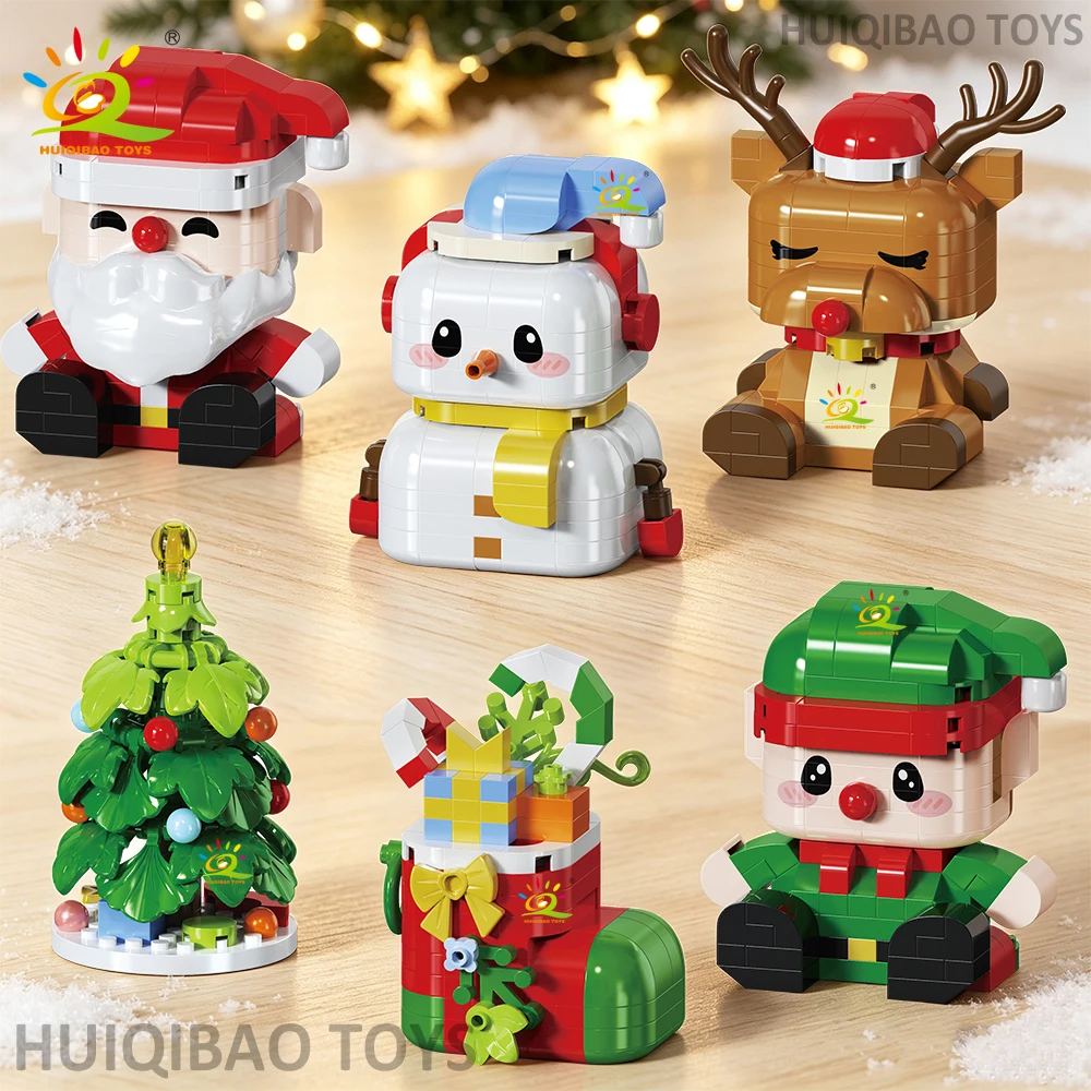 HUIQIBAO Christmas Santa Snowman Elk Mini Building Blocks Elf Xmas Tree Bricks Toy DIY Assembly Ornament Kids Christmas Gift