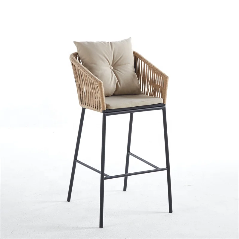 

High Standard Crafts Garden Patio Rattan Rope Metal Frame Indoor Outdoor Single Patio Bar Stool