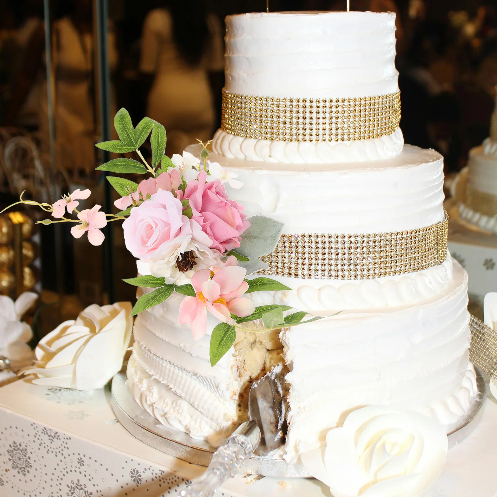 

1pcs Artificial Rose Flowers Pink Lifelike Cake Decorations For Wedding Birthday Baby Shower Faux Floral Swag Simulation