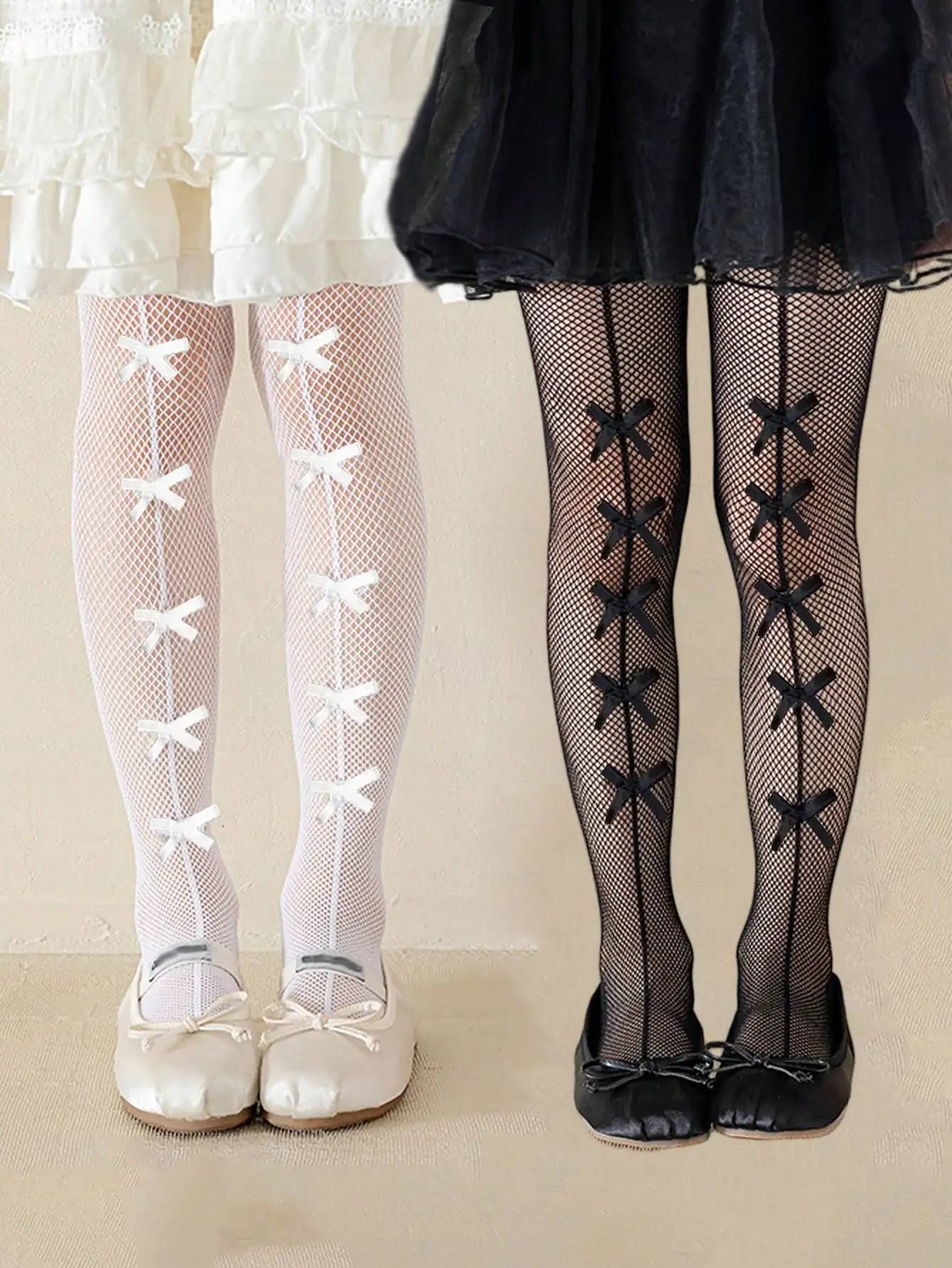 

Girls Fishnet Tights with Bow Decor, Fashion Mesh Leggings for Spring Summer Outfits