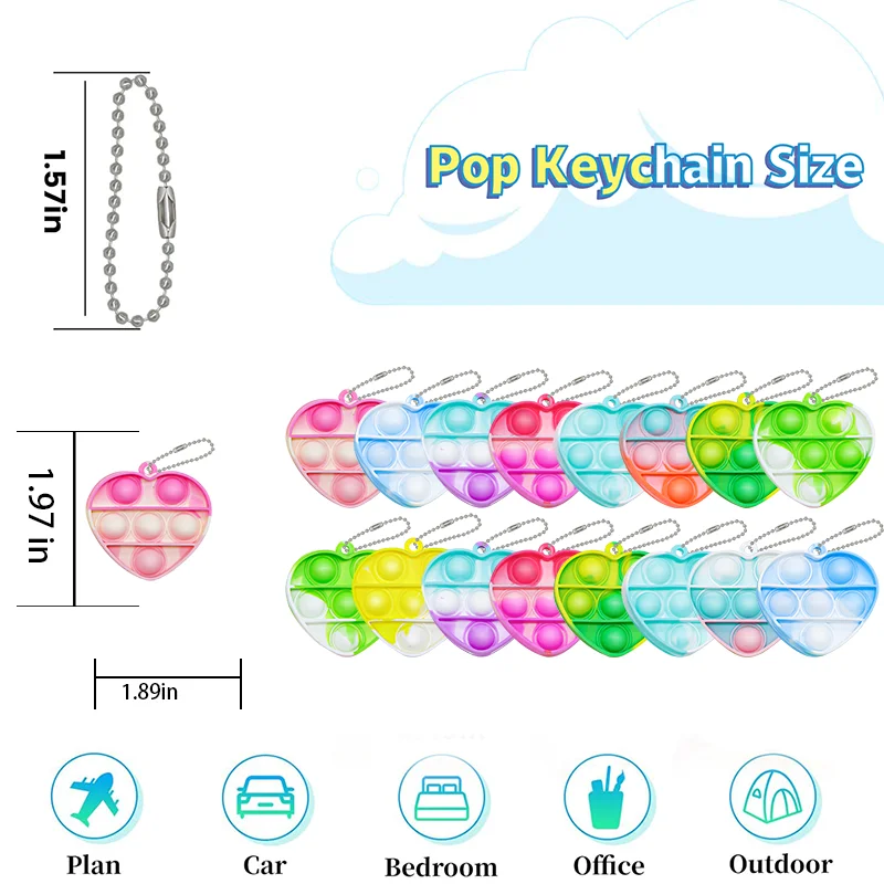 Heart Pop Keychain Fidget Toy For Kids & Adults-Party Favors Classroom Prizes Goodie Bag Stuffers Birthday Valentine's Day Gifts