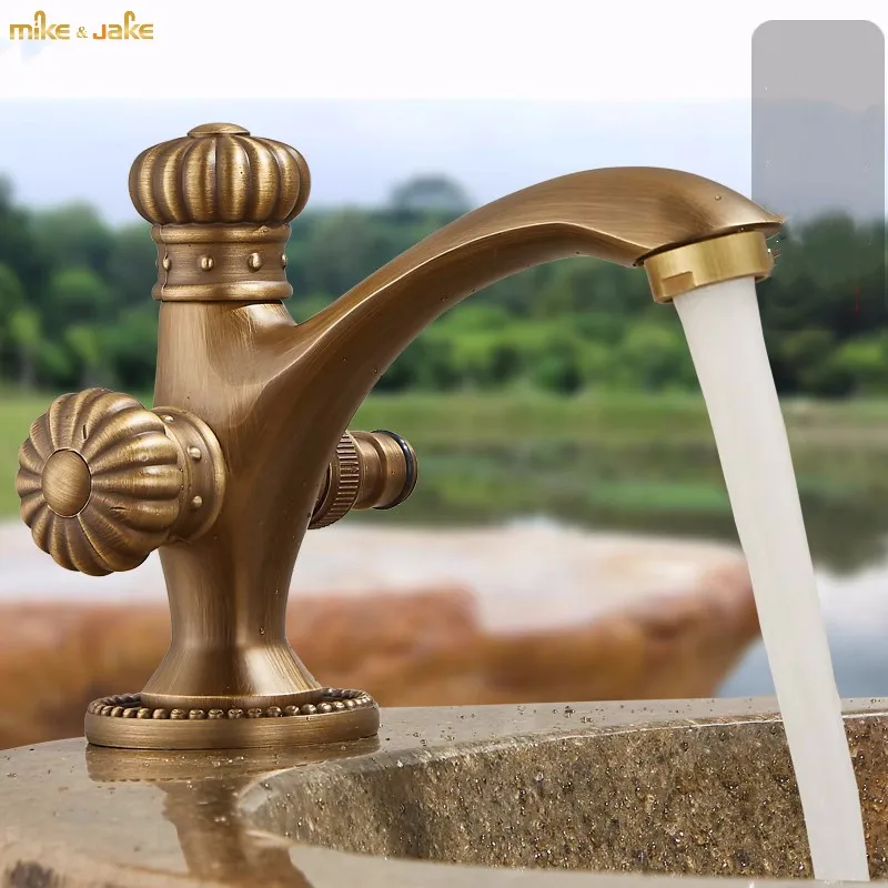 Antique outdoor faucet anti freezing crack courtyard single cooling all copper washbasin faucet marble basin garden outdoor sing