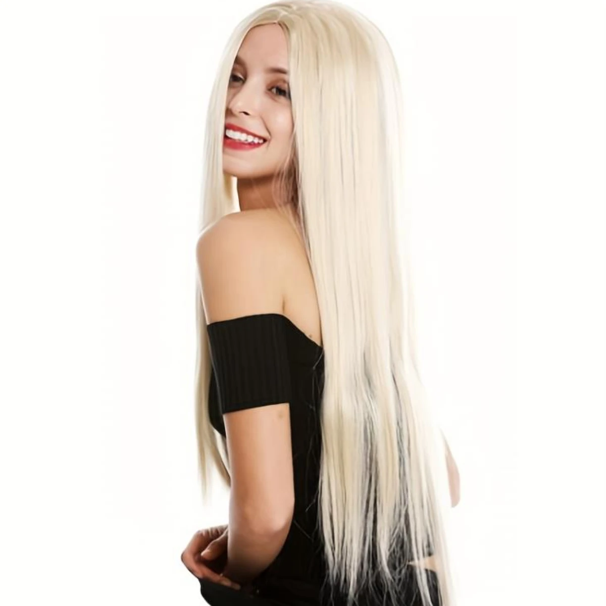 Vrouwen Pruiken Blond Lang Recht Middelste Deel Cosplay Kostuum Haarvervangende Pruiken Hittebestendig Natuurlijk Haar voor Party Hallow