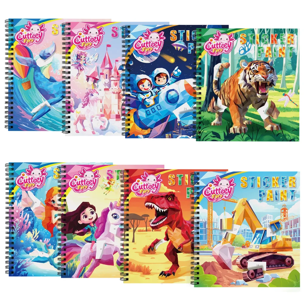 1/2/4/6PCS Paint By Sticker For Kids Children's Busy Sticker Book By Number Sticker Puzzle Book With Story Girls Stationery