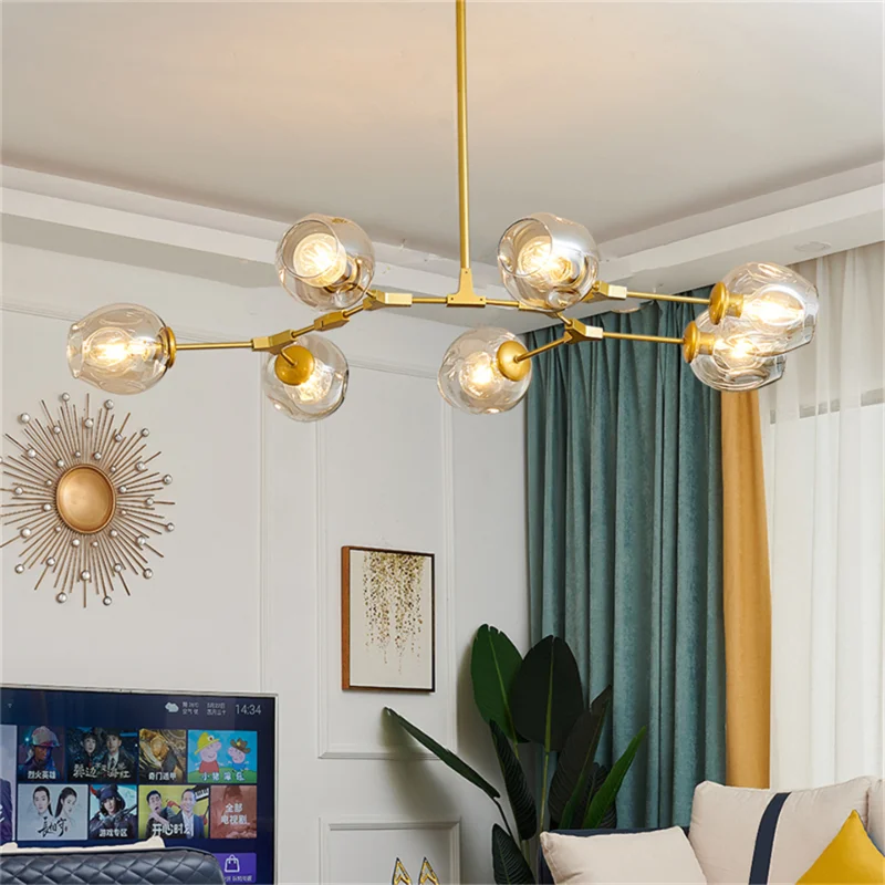 

Modern Led Chandeliers for Living Room Nordic LOFT Metal Indoor Decor Glass Ball Bedroom Lighting Dining Bar Stairs Hanging Lamp