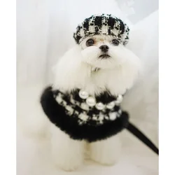 Classic Dog Winter Clothes Dog Harness Outfit For Girls Fragrant Cloak Princess Puppy Cats Chest And Back Traction For Small Dog