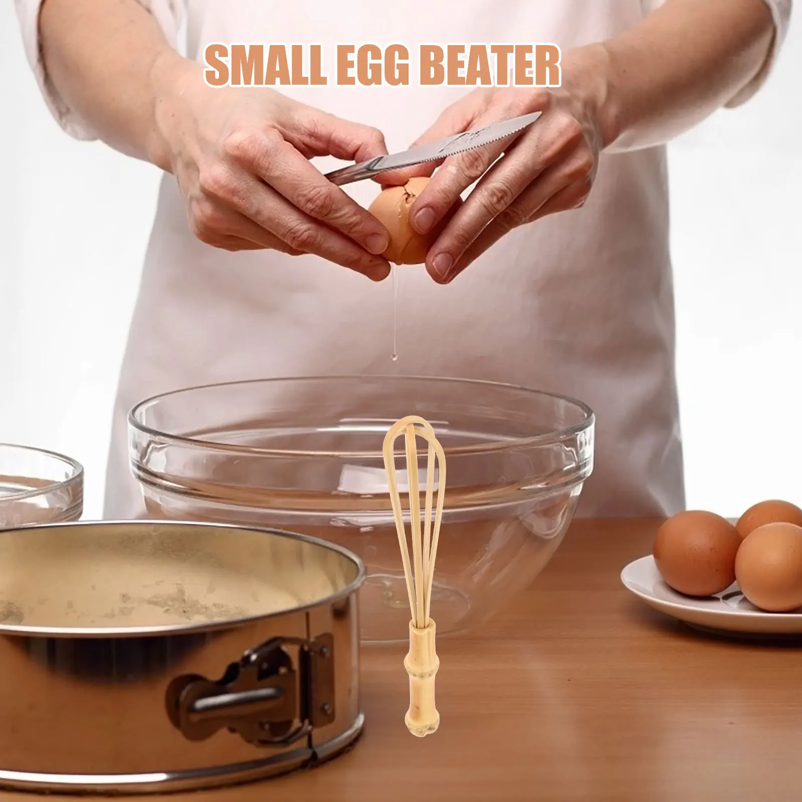 

Bamboo Egg Whisk Manual Mixer Handle Kitchen Tool Milk Cream Stirrer Cooking Supplies Ergonomic Comfortable Grip
