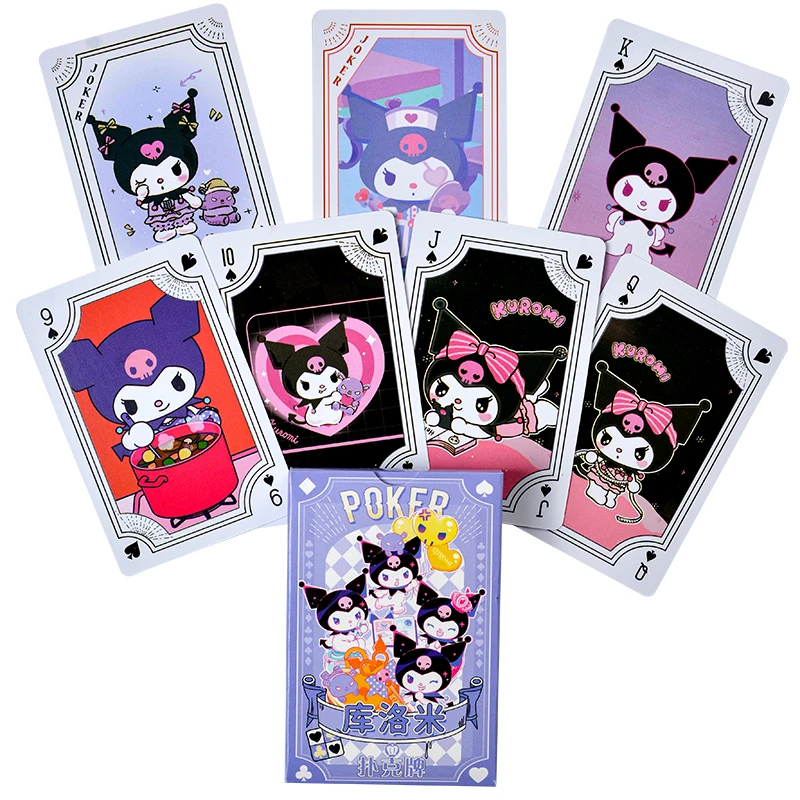 54Pcs/Box Cartoon Sanrio Hello Kitty Kuromi Cinnamoroll Melody Pompompurin Poker Playing Cards Toys For Children\'s Birthday Gift