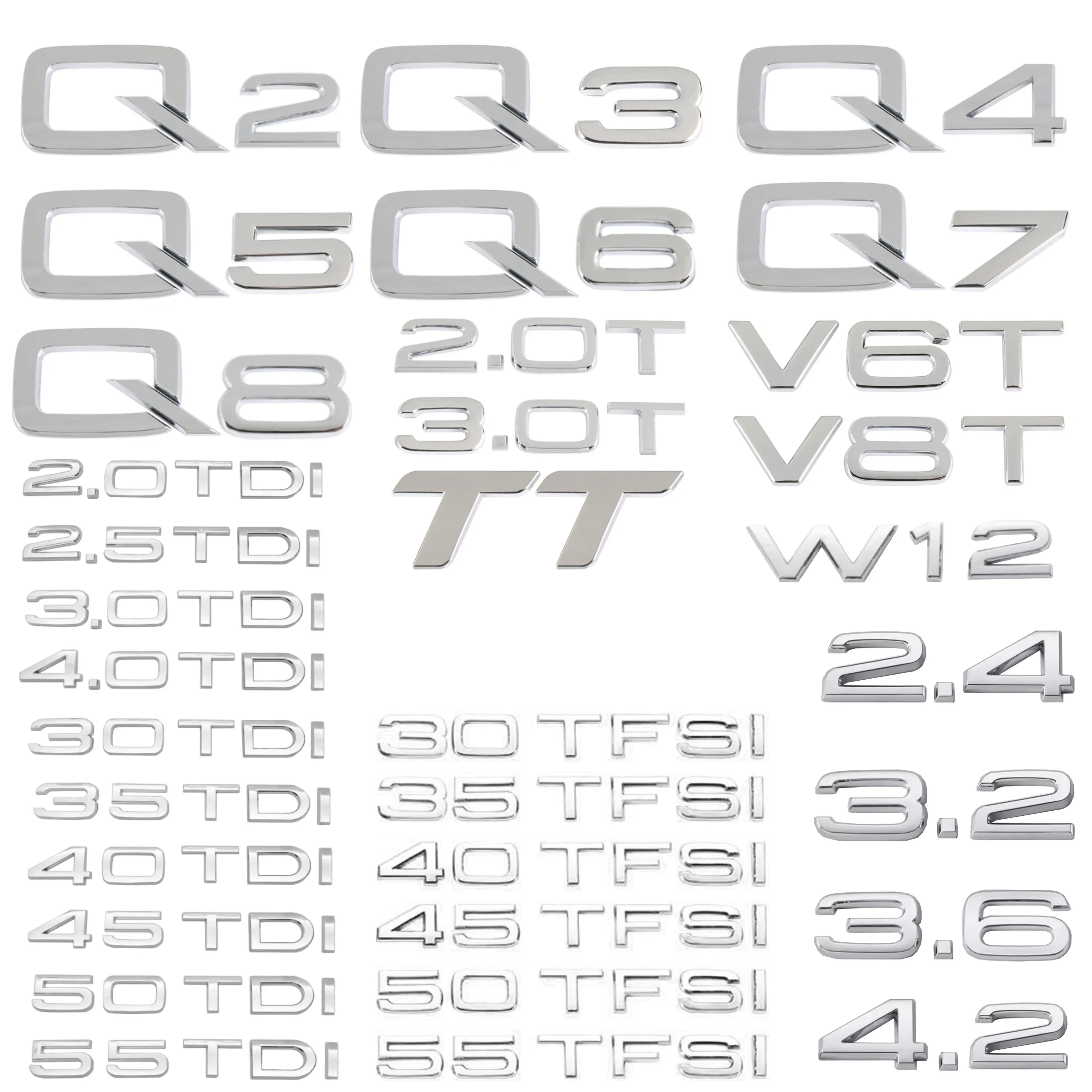 Bright Black ABS Numbers Letters Q2 Q3 Q4 Q5 Q6 Q7 Q8 TDI TFSI 2.0T Emblem For Audi Q series Car Fender Trunk Rear Logo Sticker