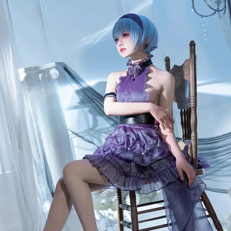 

Anime Ayanami Rei Cosplay Costumes Purple Lolita Dresses Whisper of Flower Uniforms Full Set EVA Carnival Party Women Dress Upx;