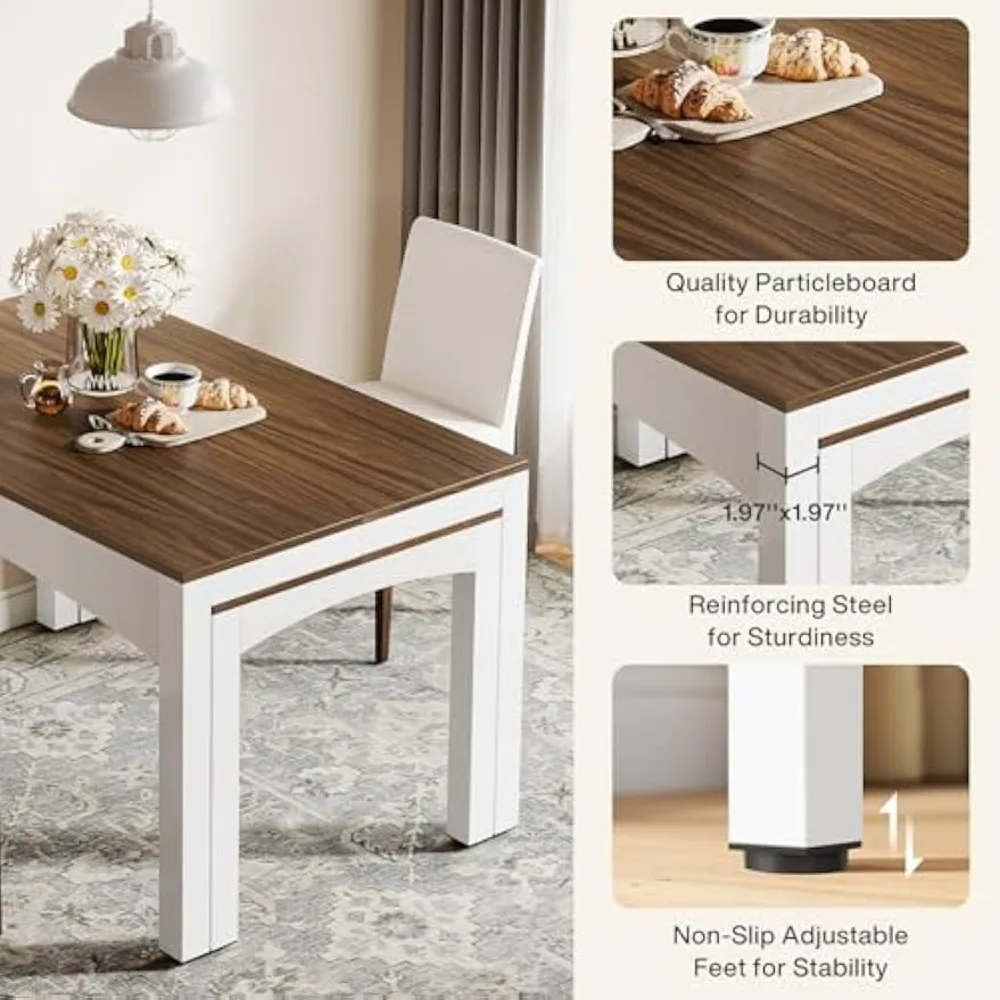 Large Extendable Dining Table, 47”-95” Wood Kitchen Table with Heavy-Duty Metal Frame, Modern Farmhouse Rectangular Dinner Table