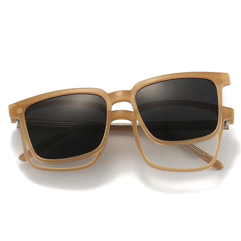 

High-quality 2 in 1 Rectangle Myopia Glasses Polarized Clip Sunglasses for Women Magnetic Clip On Sunglasses for Men UV400 Lens