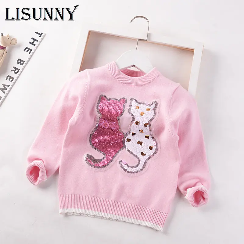 

2023 Autumn Winter Children Clothing Kids Sweater Girls Sweater Cartoon Cats Baby Pullover Toddler Clothes Lolita Style 2-7y