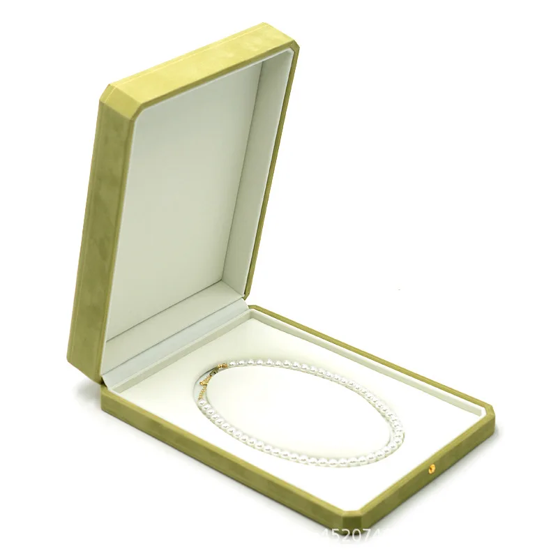 Luxury Velvet Large Pearl Necklace Box High Quality Jewelry Packaging Box With Gold Buttons