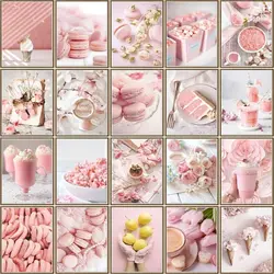 CHENISTORY Oil Painting By Number Pink Food Landscape Wall Art Diy Frame Pictures By Number Acrylic Canvas Home Decoration