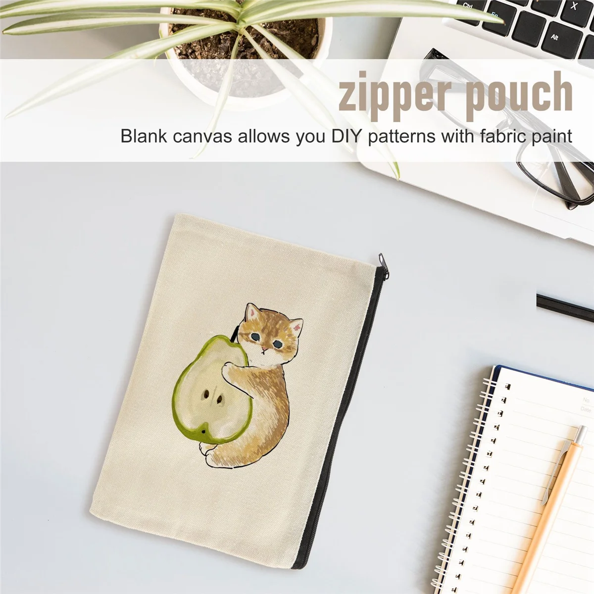 B-T 12 Pack Canvas Zipper Bags, Blank DIY Craft Pouches for Travel Cosmetic Makeup Bags, Pencil Case, Party Gift Bags, Coin