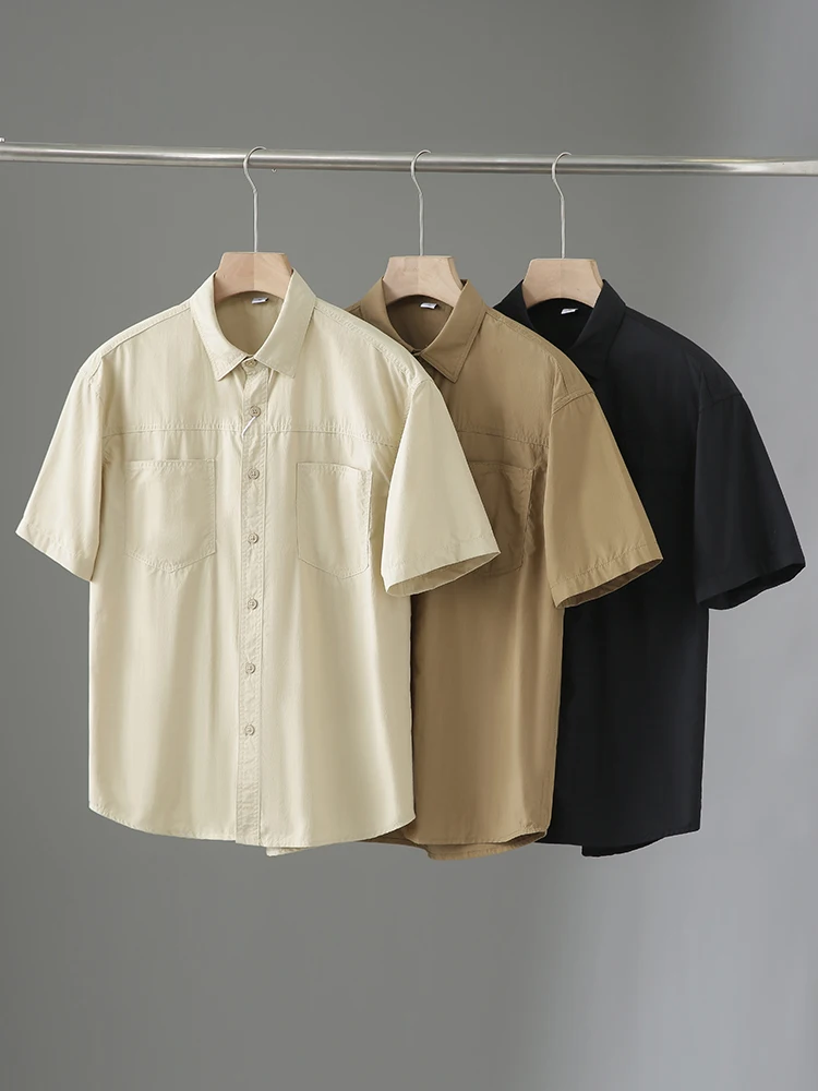 

Cool Lightweight Qui Dry Retro Workwear ort Sve Men's Summer American Trendy Brand Double ket Collared irt Jaet