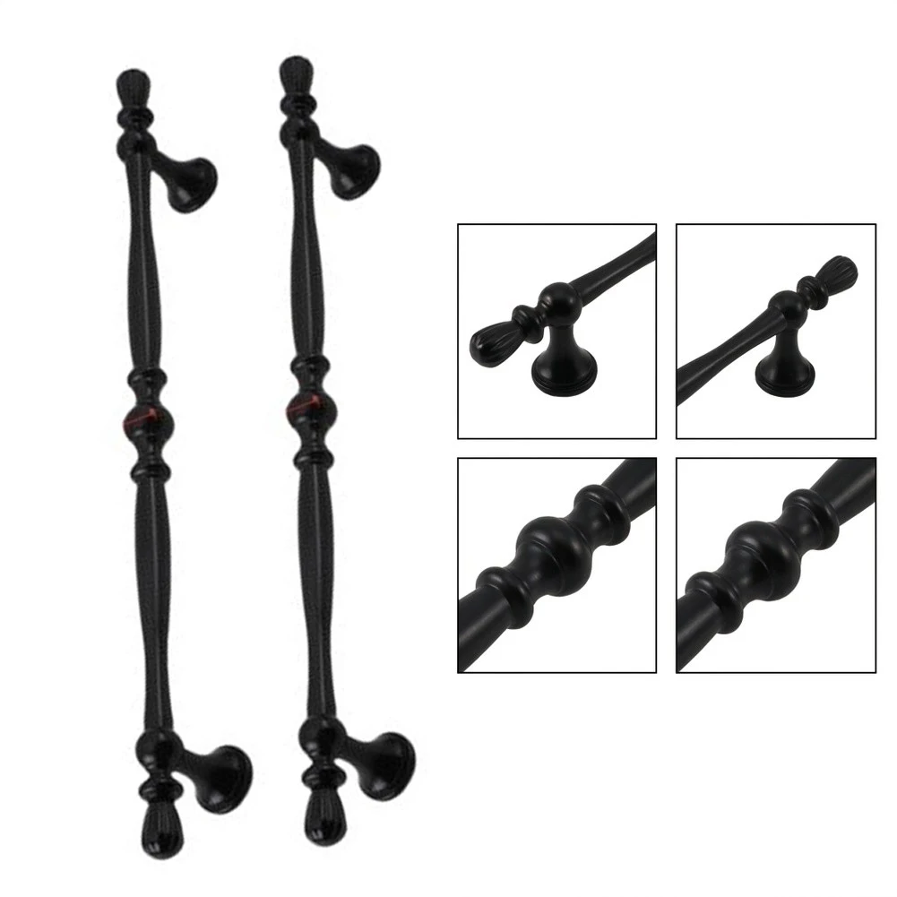 2pcs Elegant Black Kitchen Door Handles 192mm Hole Spacing Quaint Design Zinc Alloy Pulls For Home Furniture