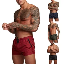 Solid Lace-up Shorts Gym Running Beachwear Shorts For Men Swimming Workout Elastic Sports Outdoor Casual Shorts Summer