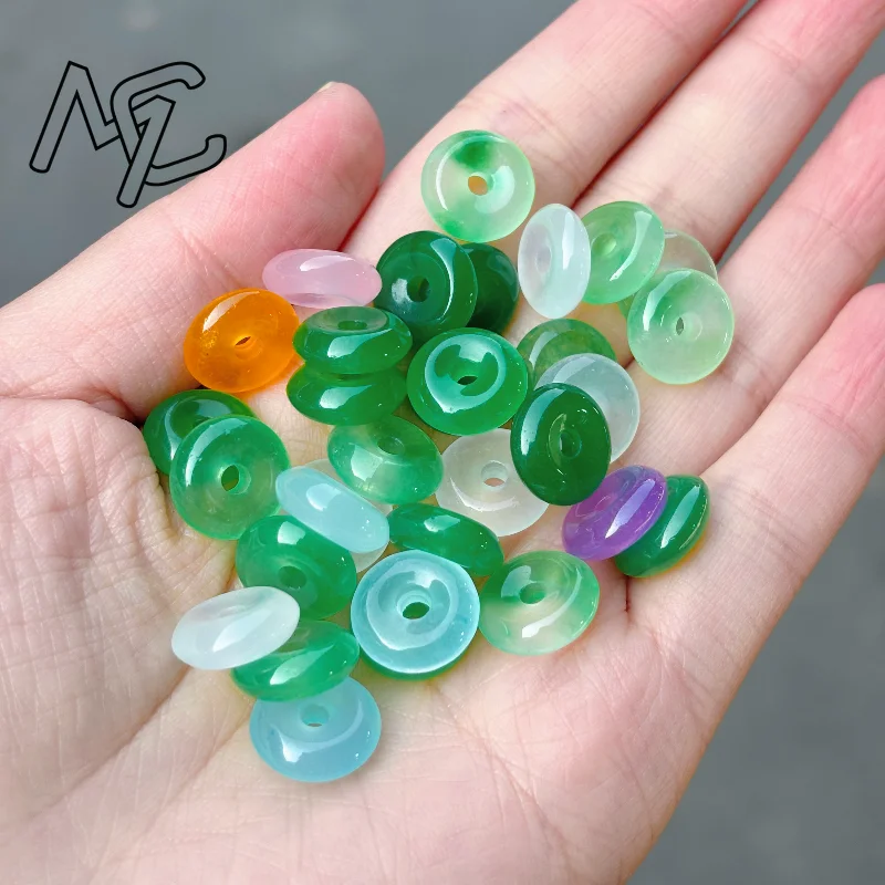 

10pc Natural Green Jade 13mm Beads Safety Buckle Doughnut Pendants Jadeite DIY Bracelet Necklace Jewelry Fashion Accessories
